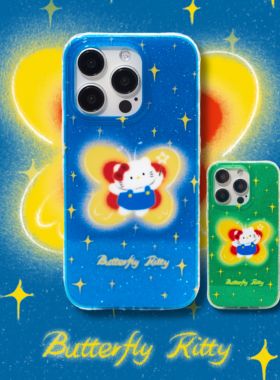 【支持17】艺术家授权星期天家蝴蝶kitty可爱双层半透闪粉可爱卡通IMD时尚iPhone16ProMax/15华为p70mate60