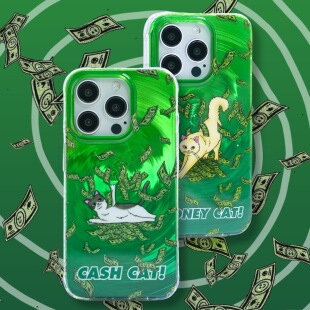 【支持17】星期天家来钱猫猫暴风吸钱墨绿招财好运财运原创卡通IMDiPhone16ProM苹果15华为p70mate60小众插画