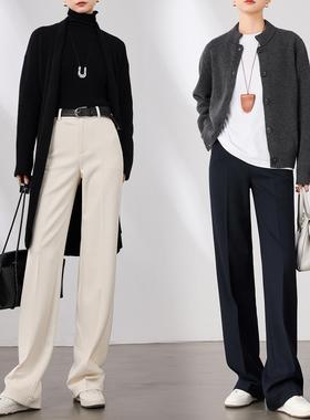 加厚通勤显瘦羊毛西装裤女2025秋冬直筒裤长裤子米白色窄版阔腿裤