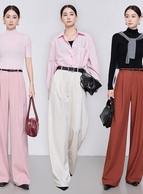 老钱风天丝羊毛阔腿裤女长裤显瘦2025秋季新款宽松高腰西装裤白色