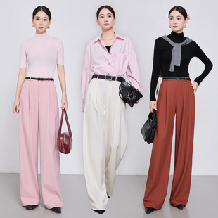 女长裤 裤 显瘦2025秋季 宽松高腰西装 白色 新款 老钱风天丝羊毛阔腿裤