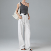 女2026夏季 宽松廓形阔腿裤 新款 高腰白色休闲裤 子 曼依拉 长裤 美式