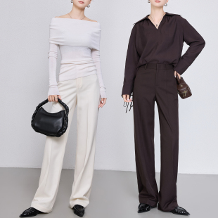 子2025秋季 女长裤 新款 米白色通勤职业窄版 曼依拉羊毛西装 直筒裤 裤