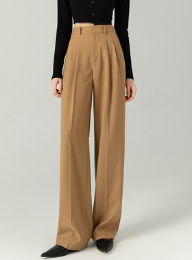 机洗免烫精纺羊毛西装阔腿裤女长裤子2025秋季高腰宽松直筒拖地裤