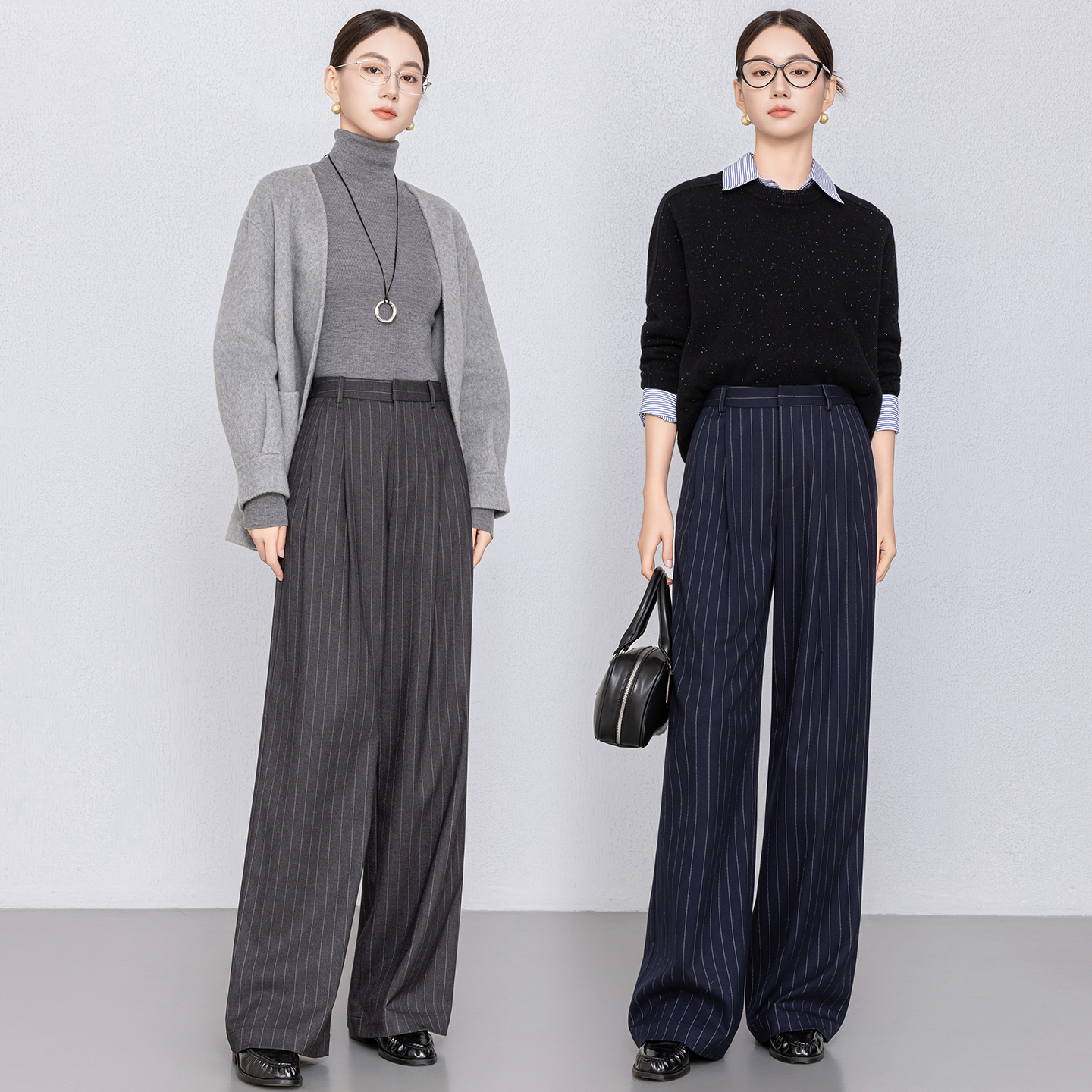 气场拉满显瘦竖条纹西装阔腿裤