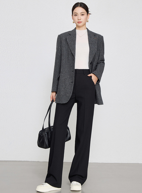 基础款加厚窄版西装裤女2025秋冬新款通勤窄版直筒裤职业长裤子OL