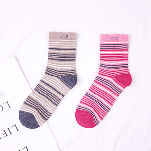 棉元 素女士袜子棉质舒适中筒袜甜美可爱百搭条纹女生袜子T20048