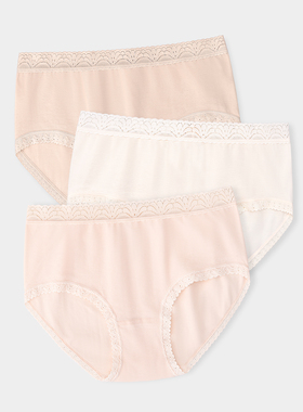 棉元素中高腰女内裤弹力棉女士舒适大码蕾丝无痕舒适三角内裤E309