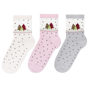 棉质圣诞圆点清新甜美可爱秋季 棉元 女装 秋冬季 短筒袜T20192 素正品