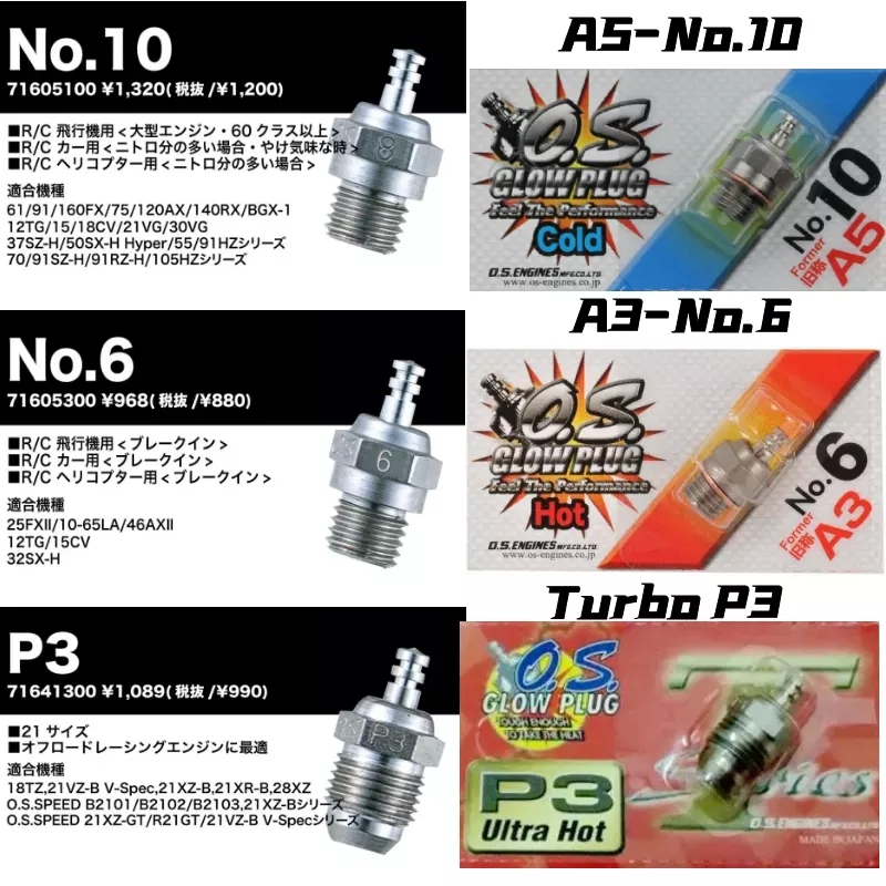 日本原装正品 OS A3/A5/P3 6号10号 火头火花塞RC甲醇引擎发动机