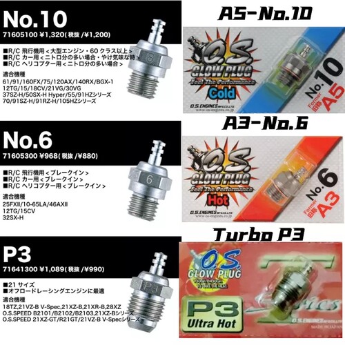 日本原装正品 OS A3/A5/P3 6号10号 火头火花塞RC甲醇引擎发动机