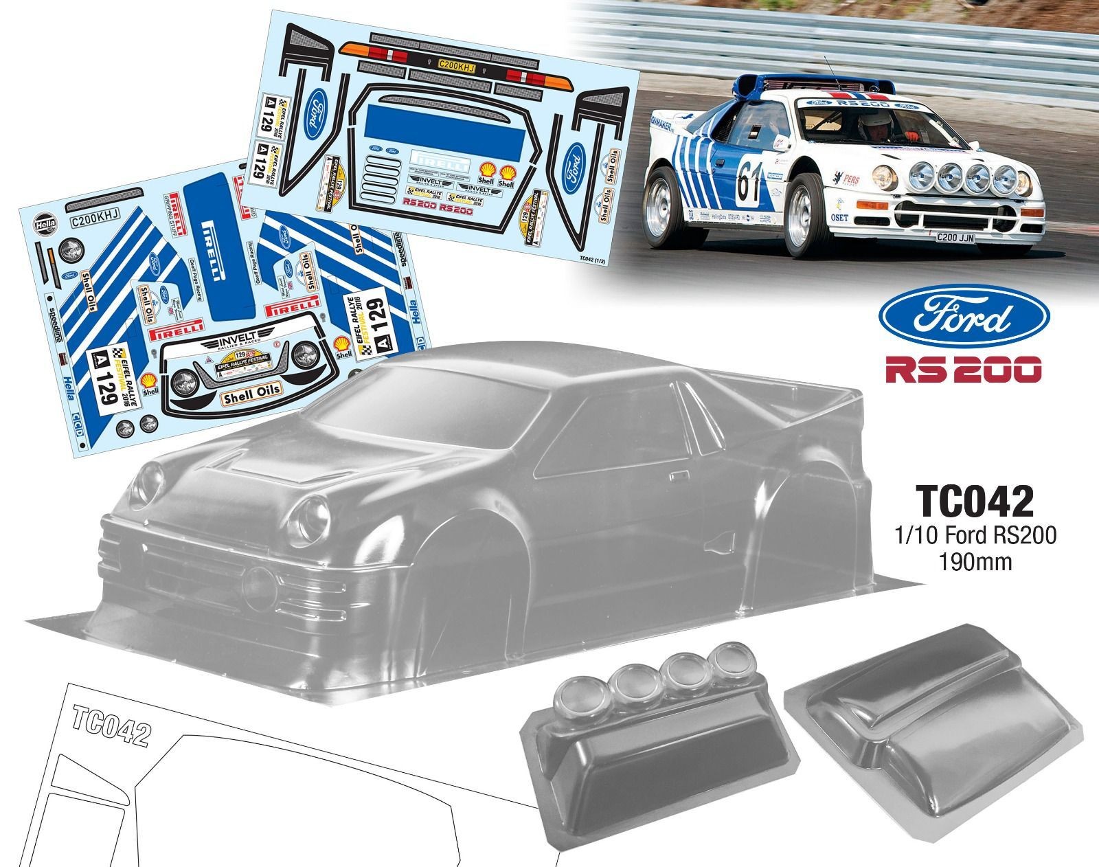 TC042 1/10 Ford RS200 TC042  轴距258mm 透明PC 运费6元