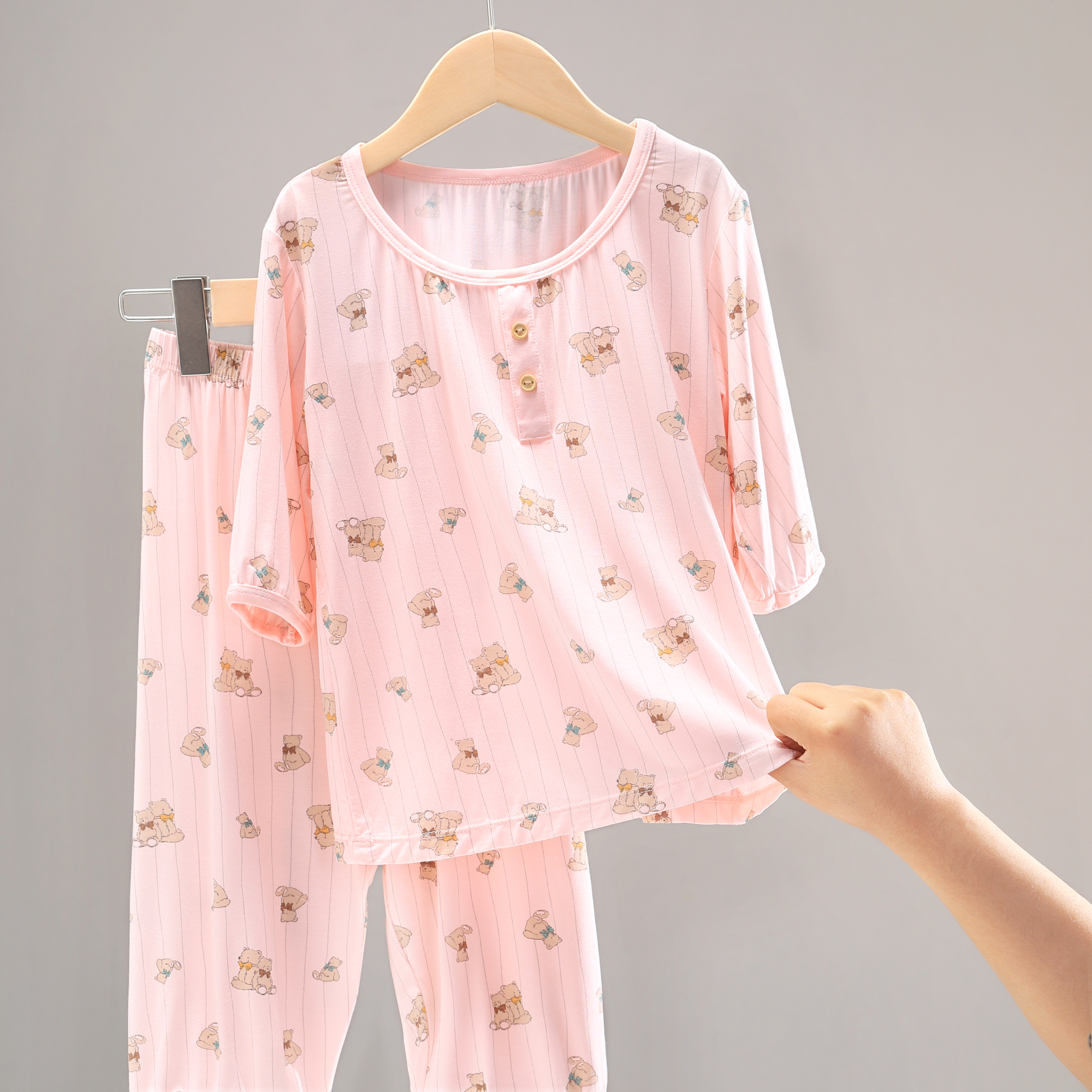 儿童睡衣男孩夏季薄款女童2025新款男童宝宝莫代尔冰丝家居服套装