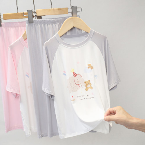 儿童睡衣a类女童夏季薄款男童莫代尔七分裤家居服大童空调服套装