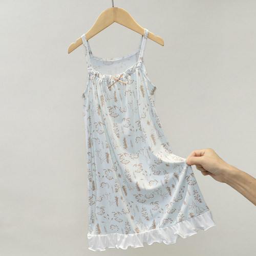 儿童睡衣夏季女孩吊带裙大童薄款家居服女童莫代尔睡裙春秋公主风