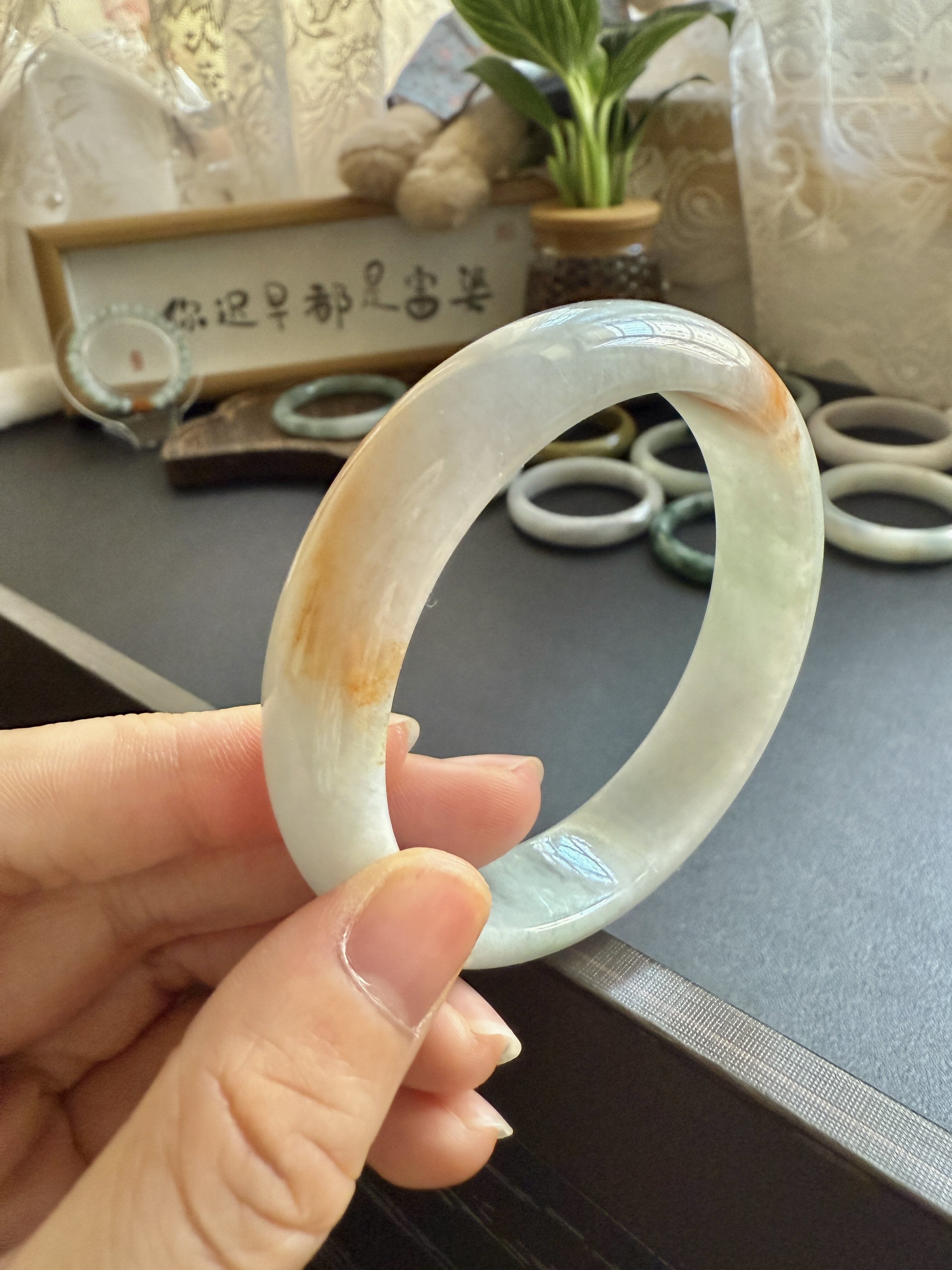 缅a 翡翠手镯   红绿鲤 56.9 完整