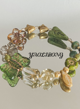 YAOLIRONG原创设计“碧蝶”复古风个性小众捷克珠串珠蝴蝶手链