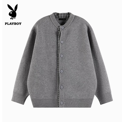 花花公子高端时尚千鸟格针织开衫