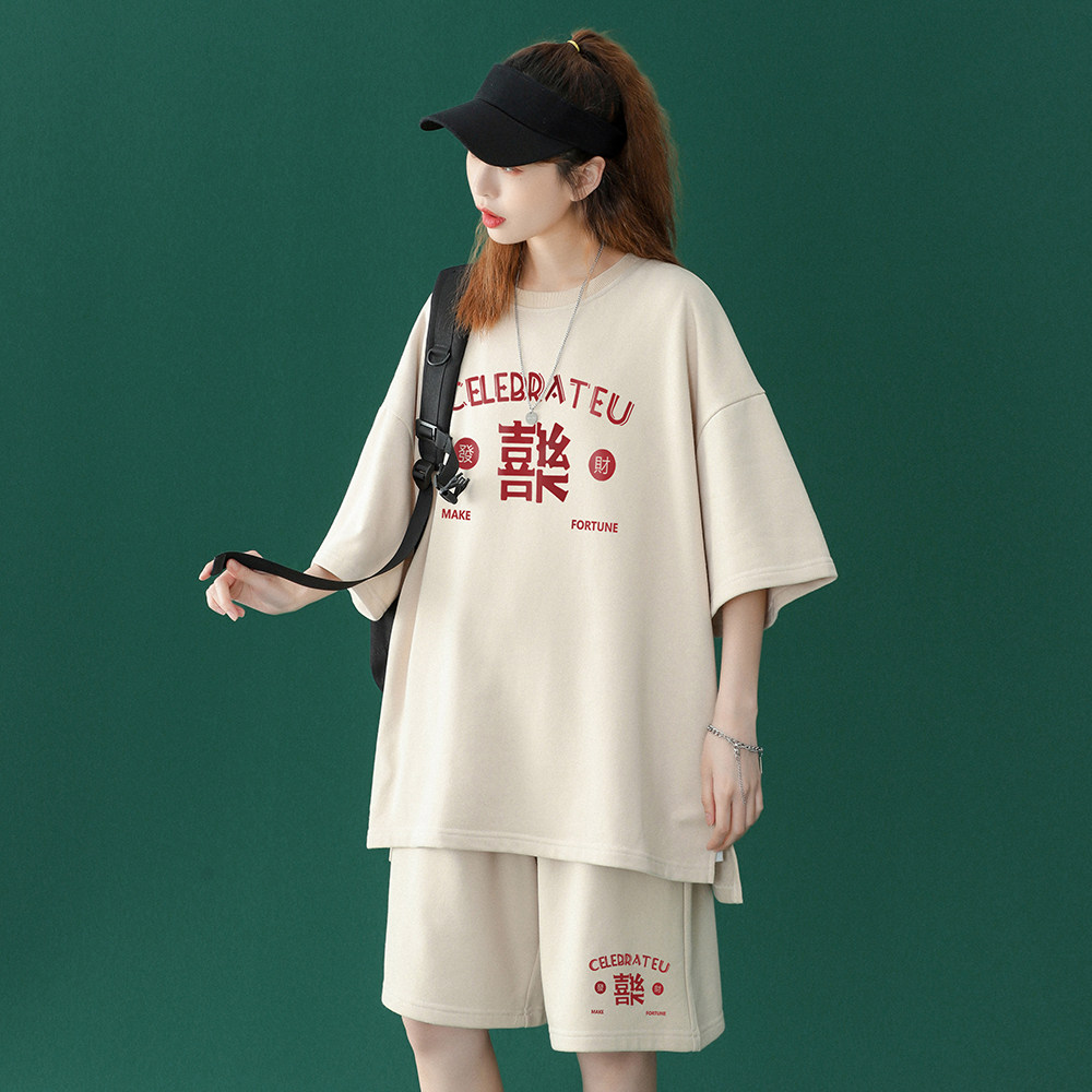 中性夏宽松休闲运动短裤圆领印花短袖女情侣套装男TZ625P50控68,男装牛仔裤,电商A268