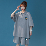 中性港风简约虎头印花polo运动华夫格套装男女TZ6725P75控98，男装休闲套装，电商A268