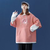 中性秋季新款撞色宽松假两件连帽月球卫衣女W6705P55控68，女装卫衣/绒衫，电商A268