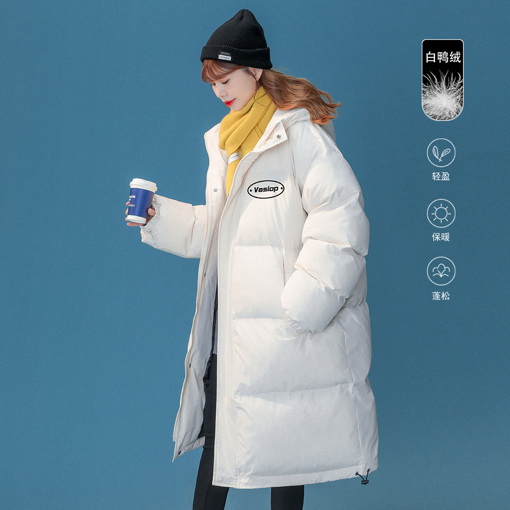 中性冬季休闲宽松连帽长款羽绒服白鸭绒外套YR6152P285控358，男装羽绒服，电商A268