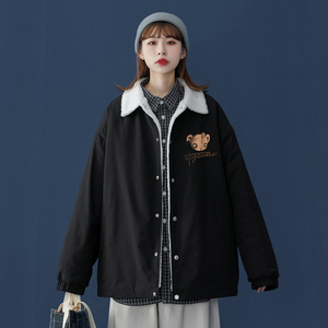 中性 冬季翻领宽松小熊棉衣夹克男女情侣外套潮JK6301JR  P65控78图片