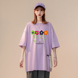 夏季新款宽松圆领纯棉短袖彩色小花朵印花情侣T6028P25控38，男装T恤，电商A268