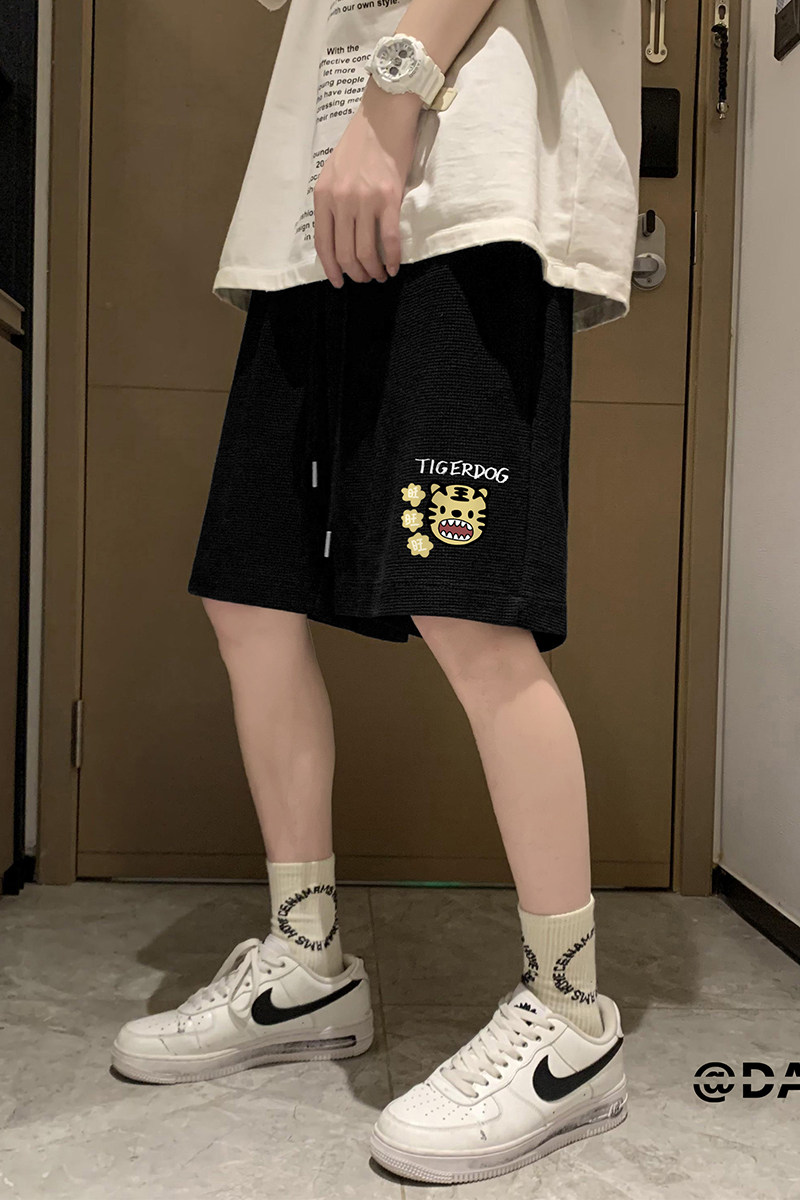 中性风夏季宽松垂感华夫格运动休闲裤子男女短裤A682P35控48,男装牛仔裤,电商A268