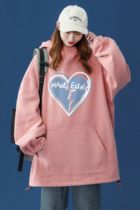 中性秋新款宽松抽绳连帽爱心门筒领卫衣女上衣男新B630 P55控价68图片