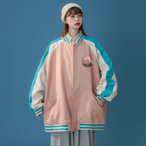 中性  秋季新款港风日系撞色宽松棒球服女夹克男 G6450 P65控78图片