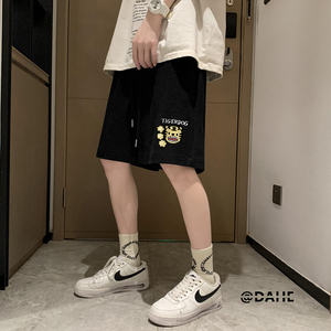 夏季宽松垂感华夫格小老虎印花运动休闲裤子男女短裤A682 P35控48图片