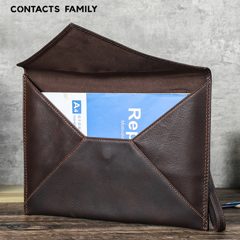 复古全粒面牛皮a4笔记本套信封式磁吸办公手提记事本书套一件代发