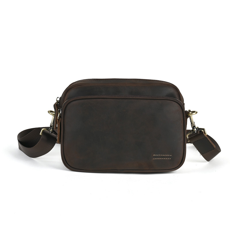 古潮客牛皮个性潮流男士背包通勤单肩斜挎方包真皮高级斜挎包男款