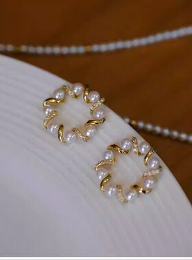 流素losu / 925银天然珍珠圈圈气质轻奢耳钉耳环