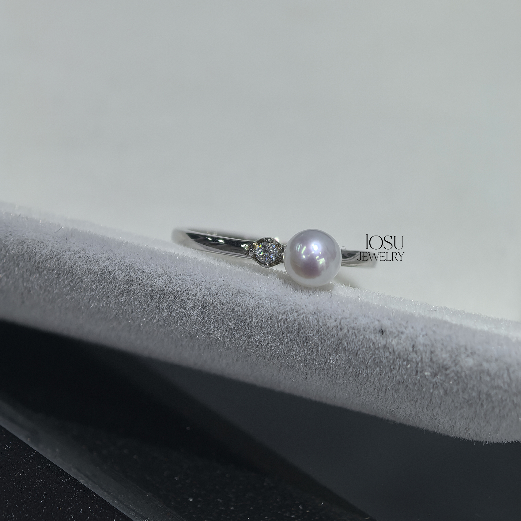 流素losu-925银天然珍珠正圆无暇强光戒指女小众精致锆石高级戒指