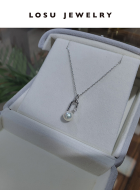 流素losu—925银锆石回形针天然珍珠正圆强光项链项链颈链