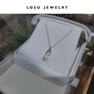 流素losu—925银锆石回形针天然珍珠正圆强光项链项链颈链