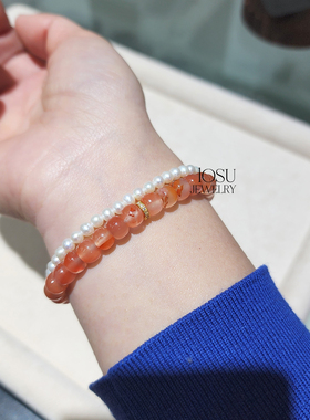流素losu . 显白-西瓜红冰飘南红玛瑙弹力绳手链高级礼物