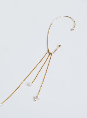 LOSU流素---- 进口14K淡水珍珠流苏气质超仙长款无耳洞耳夹耳挂