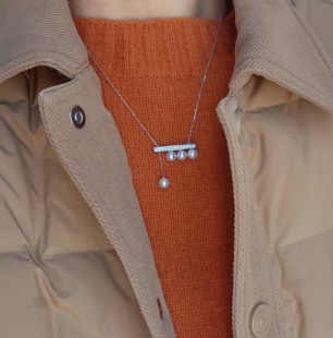 losu流素.平衡木强光高品质珍珠项链纯银配件S925银