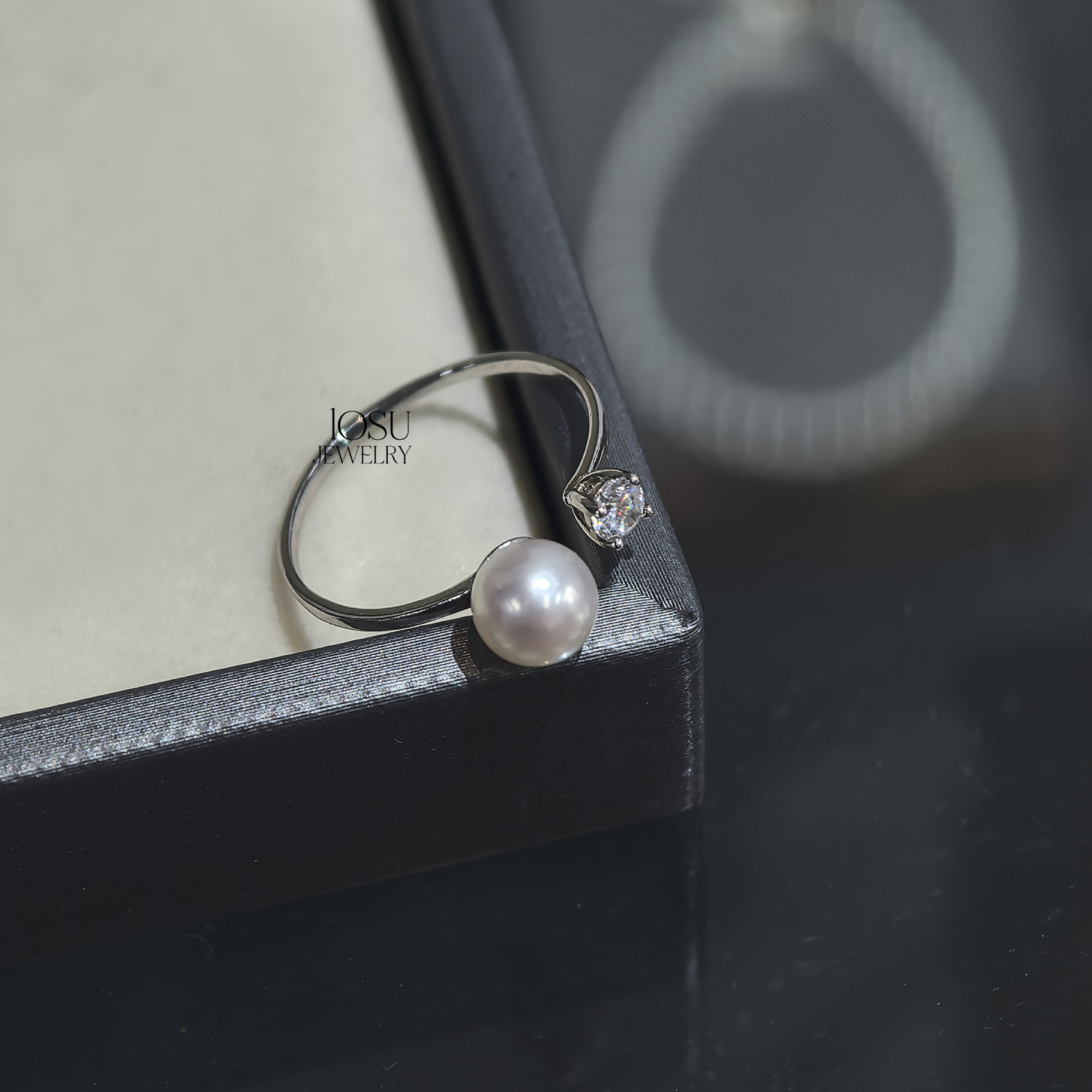 流素losu-925银天然珍珠正圆无暇强光戒指女精致锆石气质戒指