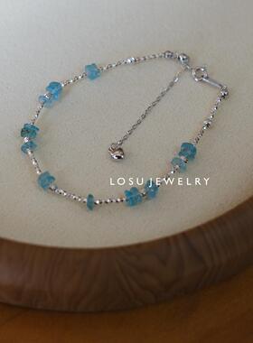 losu流素.925银碎银子天然石冷蓝女小众设计高级设计感原创手链