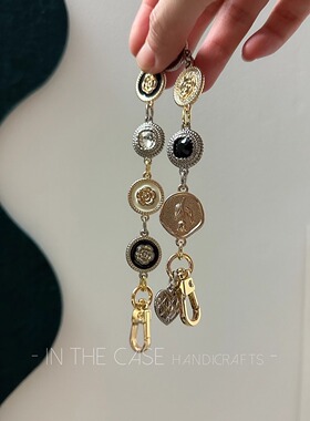 InTheCase时髦vintage中世纪古着山茶花金币宝石链条手机绳包挂链