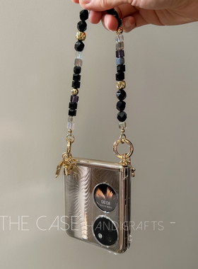 InTheCase 暗黑风帅气黑金方块冰糖P80pocket2情侣串珠手腕链条荔枝纹皮防摔折叠手机壳适用华为苹果iphone17