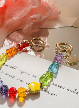 InTheCase可爱彩虹色小熊软糖夏日Q萌串珠手机绳包链适用苹果华为