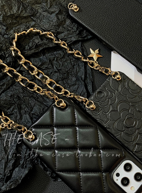 InTheCase时髦y2k辣妹街拍格纹17ProMax质感山茶花蹦迪夸张小众黑金菱格荔枝皮ins粗链条防摔手机壳适用苹果