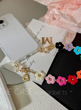 InTheCase 可爱童趣七彩泫雅小花iphone15promax绒面彩虹花朵可拆卸手腕链条全包波浪边框防摔手机壳适用苹果