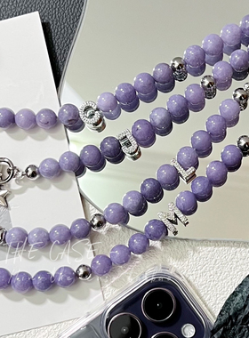 InTheCase紫色氛围感天然矿石海蓝宝字母定制手机壳链条适用苹果