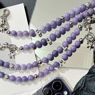 InTheCase紫色氛围感天然矿石海蓝宝字母定制手机壳链条适用苹果